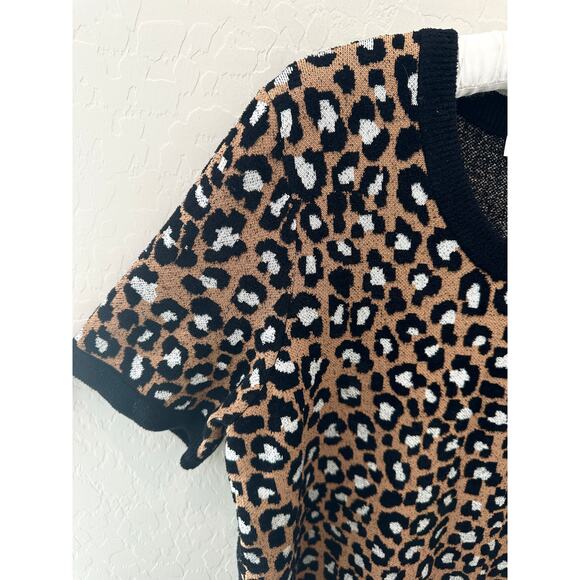 MICHAEL KORS | Leopard Animal Print Thick Knit Short Sleeve Sweater | XL - Picture 3 of 6